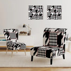 Classic Houndstooth Pattern Upholstered Mid-Century Accent Chair - Arm Chair