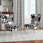 Classic Houndstooth Pattern Upholstered Mid-Century Accent Chair - Arm Chair