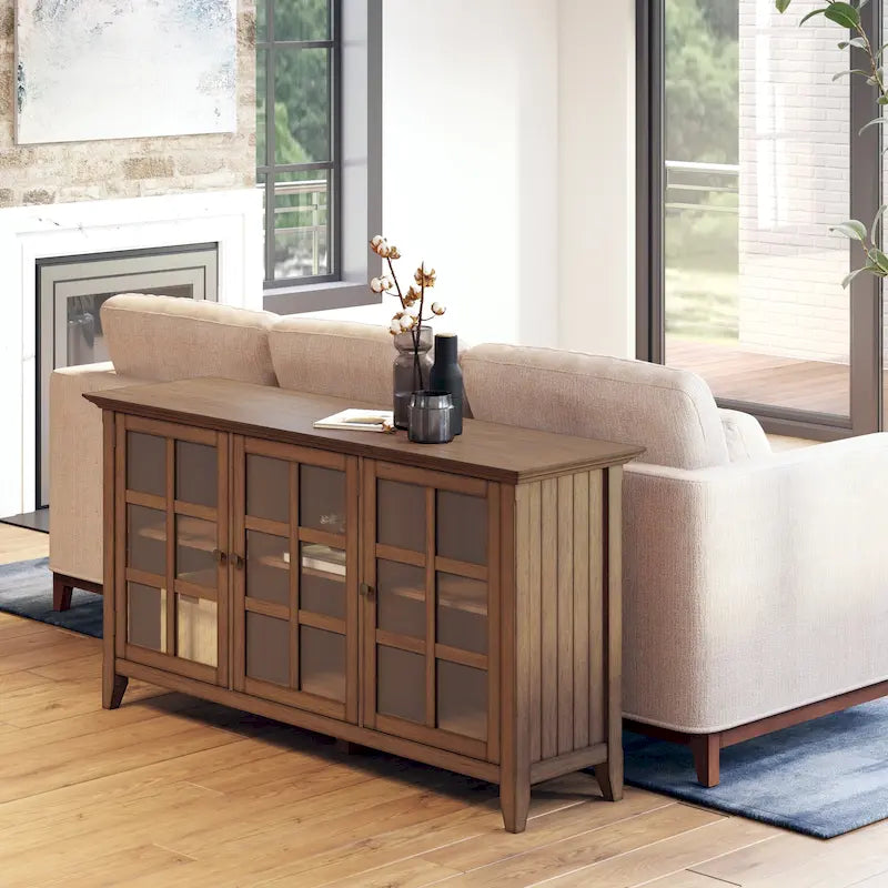 SOLID WOOD 62 inch Wide Transitional Wide Storage Cabinet - 62w x 18d x 34 h