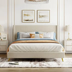 Elegant Upholstered Wood Platform Bed with Upholstered Headboard
