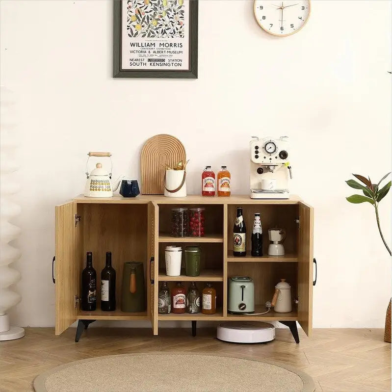 45.3W Three-Door Cabinet with Natural Rattan - N/A