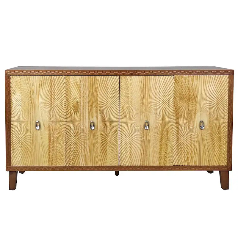 60-Zoll-Vintage-Buffet/Sideboard mit 4 Türen und geschnitztem Muster