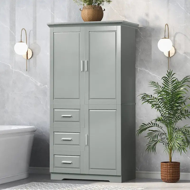 32 in. W x 72 in. H Storage Cabinet with Doors and Three Drawers