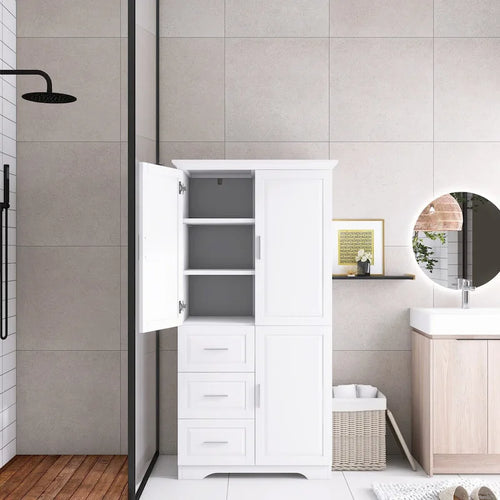 32 in. W x 72 in. H Storage Cabinet with Doors and Three Drawers